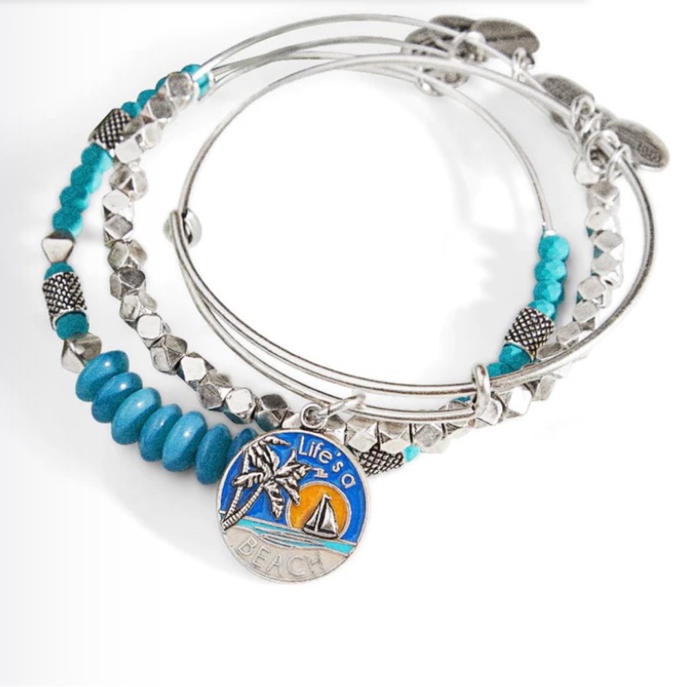 New Alex and Ani Life’s a Beach Caribbean Charm 3 bracelet set